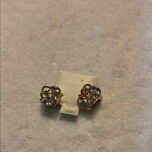 Gold and Pink Cluster Earrings with Textured Design